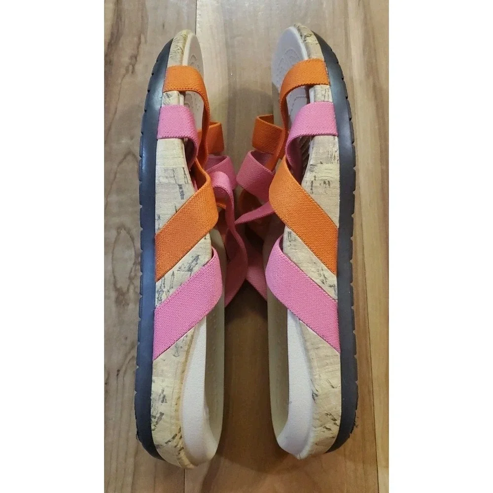 Crocs Edie Stretch Sandals Womens 10 Pink Orange‎ Slides Criss Cross Straps